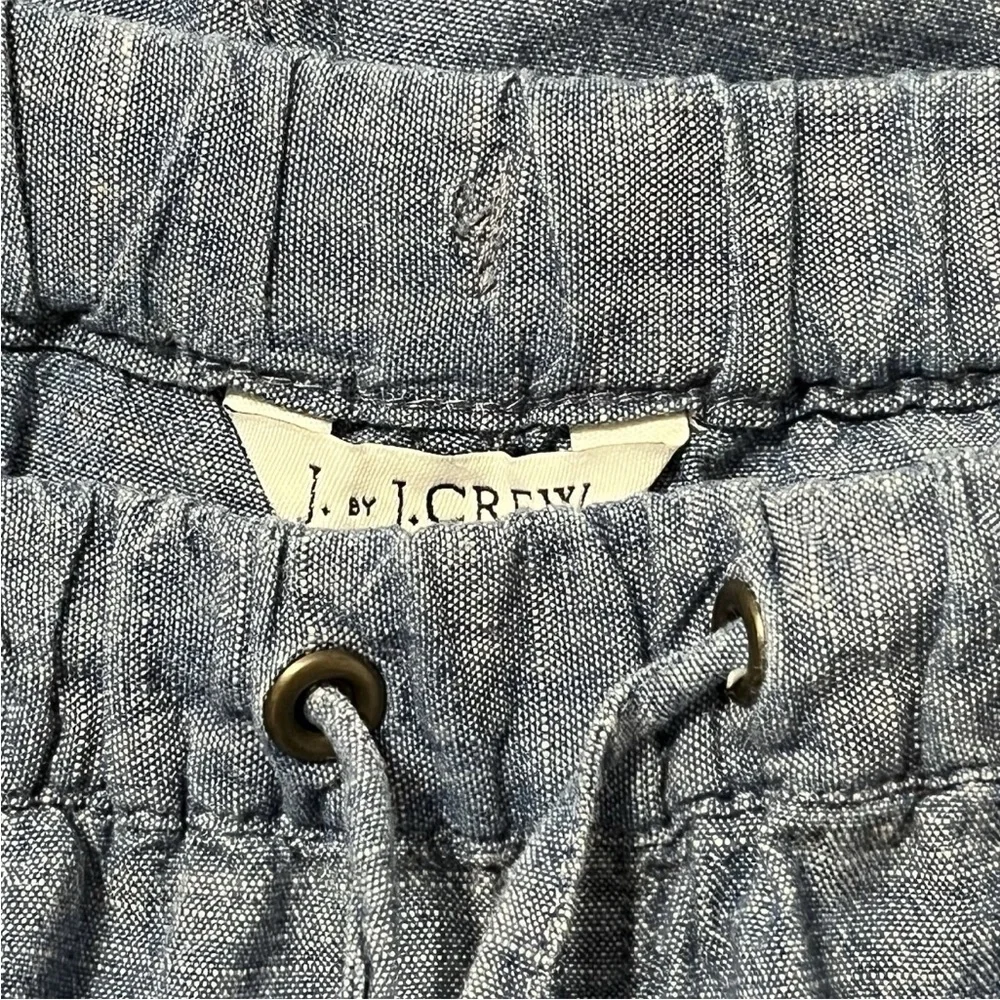J Crew Pull On Elastic Waist Drawstring Chambray Cotton Shorts Blue Size Large